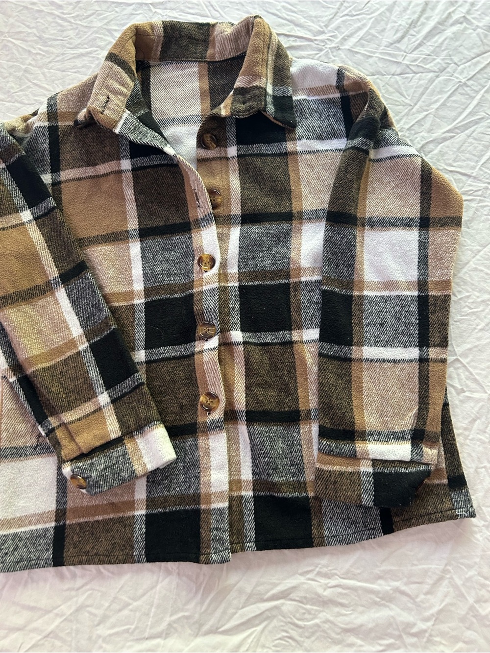 Kids Plaid Button-Down Shirt in Brown & Black - Unbranded